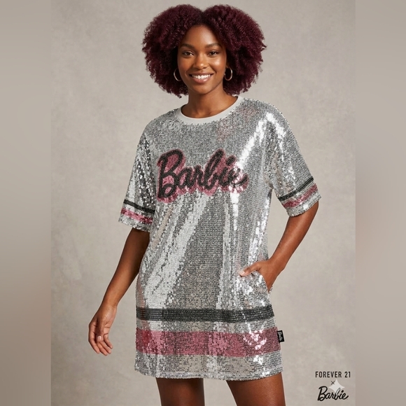 Forever 21 Dresses & Skirts - Forever 21 Silver Sequin Dress with Pink & Black Accents